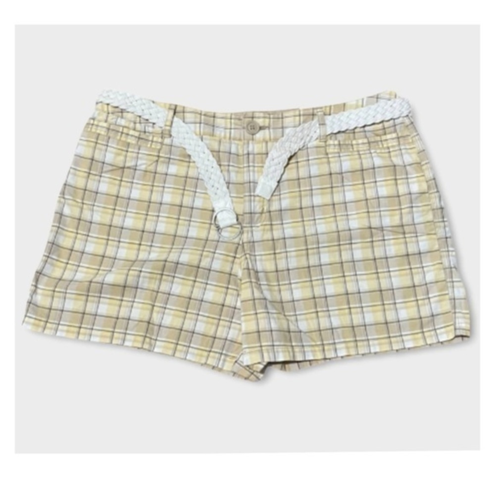 St.John’s Bay Yellow Plaid Cotton High Rise 4” Inseam Shorts Pockets 16P